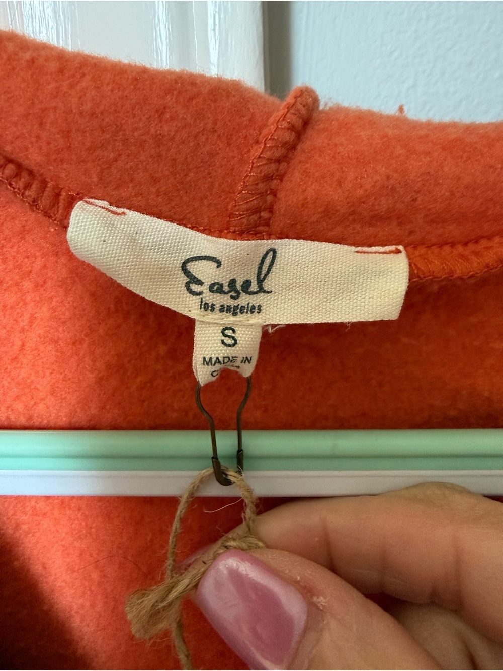 easel Orange Hoodie with Teal & Pink Striped Knit Trim - Picture 6 of 8